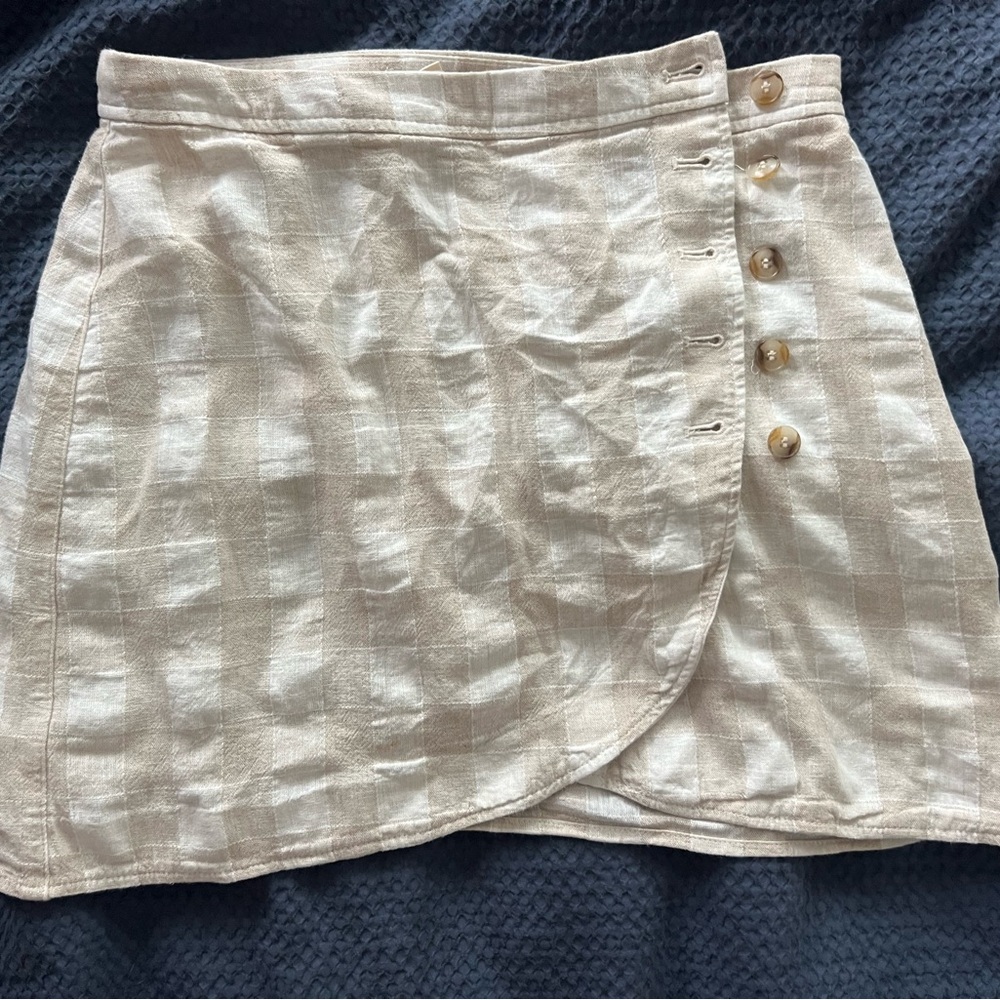 Beige Button-Front Wrap Skirt